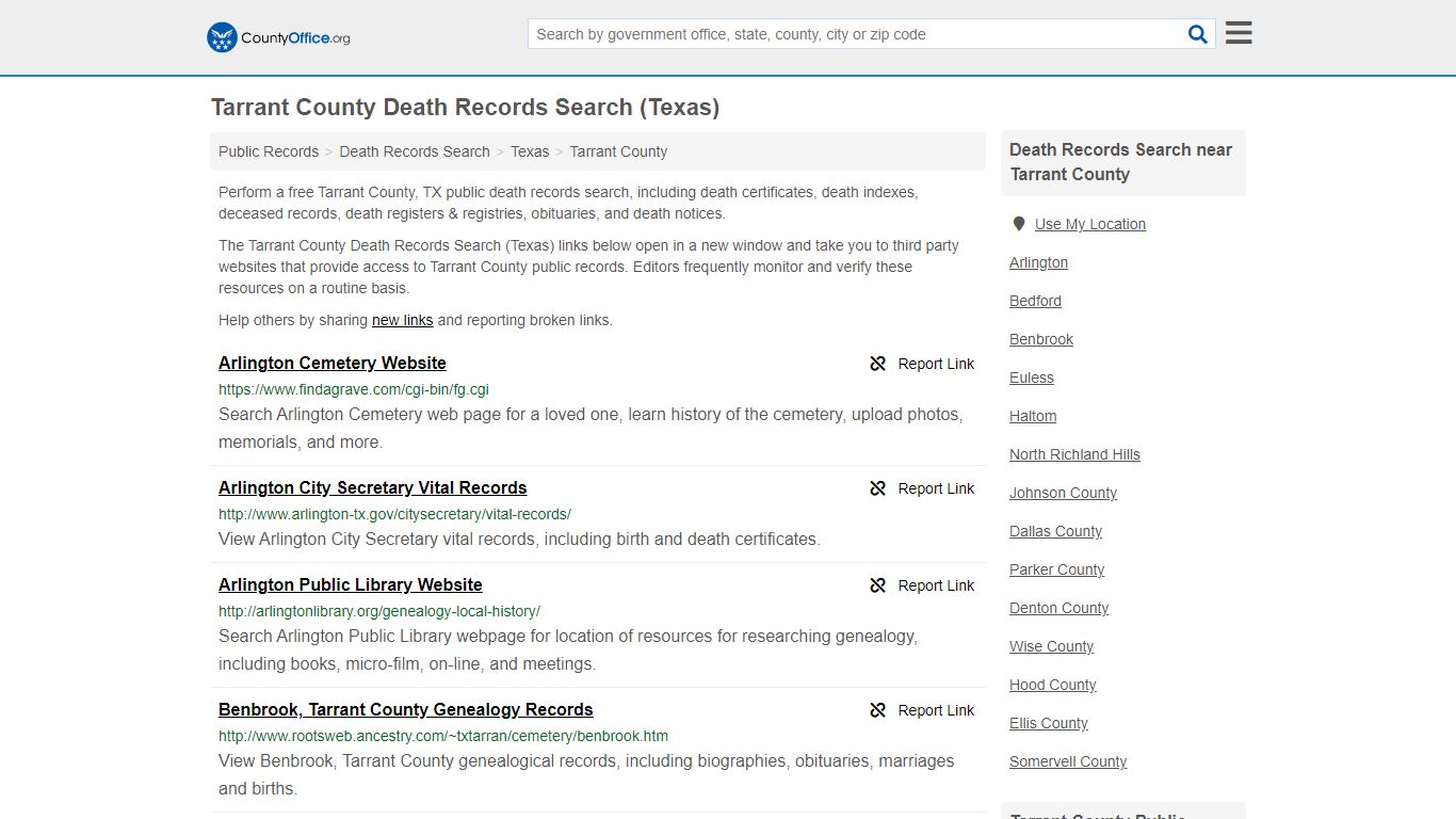 Death Records Search - Tarrant County, TX (Death ...